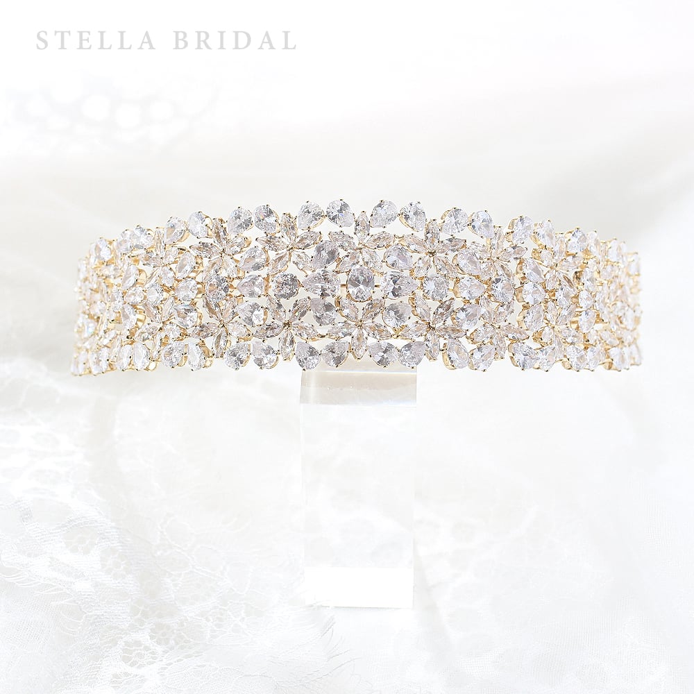【STELLA BRIDAL公式】キュービックジルコニア ブライダル カチューシャ ラシェル| ヘッドドレス ビジュー 大ぶり 花嫁 結婚式 ゴールド ウエディ...