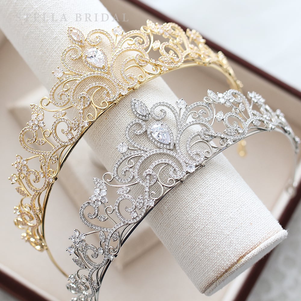 【STELLA BRIDAL公式】ブライダル ティアラ ロマンティックシェイプ III|ラグジュアリー キュービックジルコニア ビジュー ウェディング 大ぶり ...