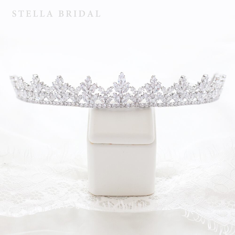【STELLA BRIDAL公式】エヴァンII ジルコニア ブライダル ティアラ |低め アクセサリー ウェディング ウエディング キュービックジルコニア ヘッ...