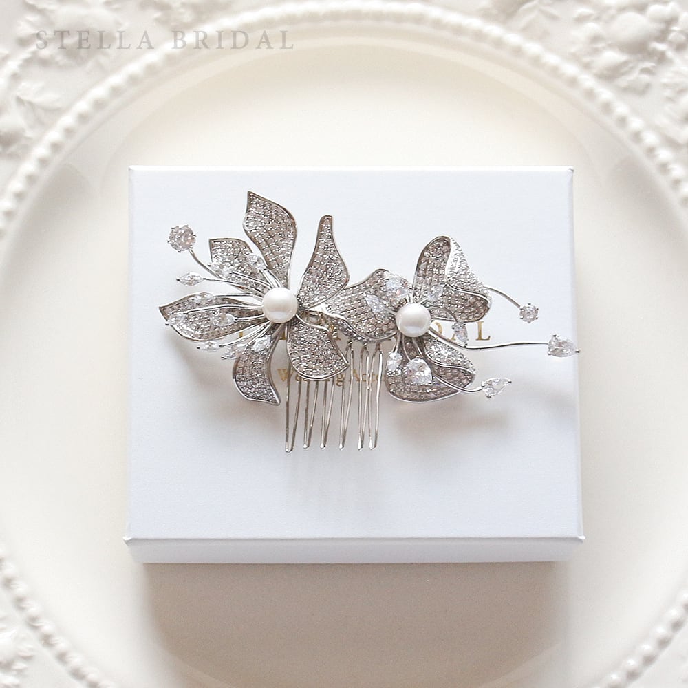 STELLA BRIDAL楽天市場店の【STELLA BRIDAL公式】パール ブライダル ヘッドドレス オルフィオラ｜ウェディングアクセサリー ブライダルアクセサリー ヘアアクセサリー シェルパール 和装 花嫁 花 挙式 可愛い ヘッドドレス ステラブライダル｜アングル2