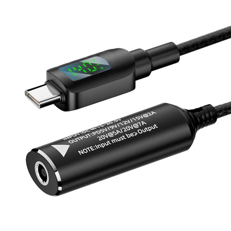 CY DCジャック入力からUSB-CタイプC電源140WスマートLEDディスプレイ充電ケーブル、ノートパソコン、電話、PD9V / 5V / 20V / 7A用