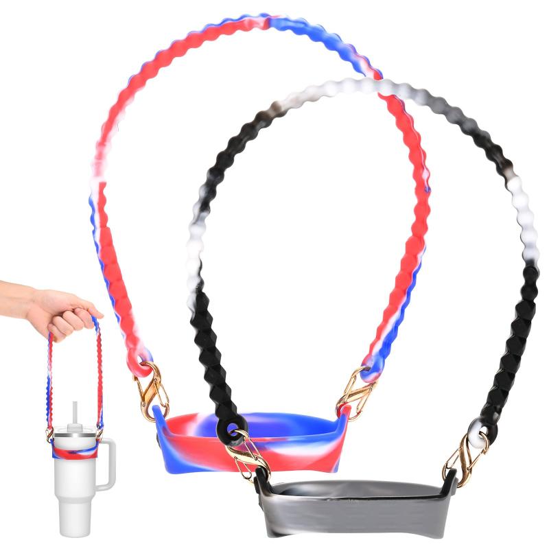 樂天商城 - M METERXITY 2個セットのウォーターボトルハンドル 15.7インチのシリコン製ポータブルウォーターボトルスリングキャリア スタンレーカップ/ほとんどの8-40オンスカップ用のストラップ付きホル