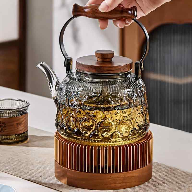 IwaiLoft 「海棠花」耐熱ガラス ティーポット 茶こし付き ガラス製ポット 1000ml ...