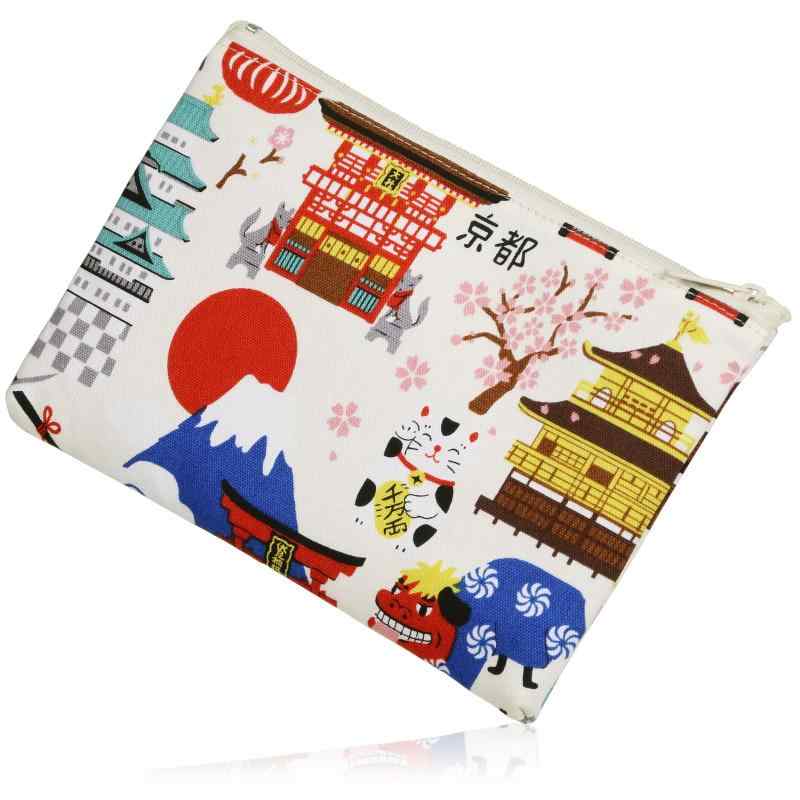 Morikuru(モリクル) 日本製 角長平 ポーチ 19×13cm 日本風柄 小物入れ 薄型 マルチポーチ SG Wonder zone TK01-06