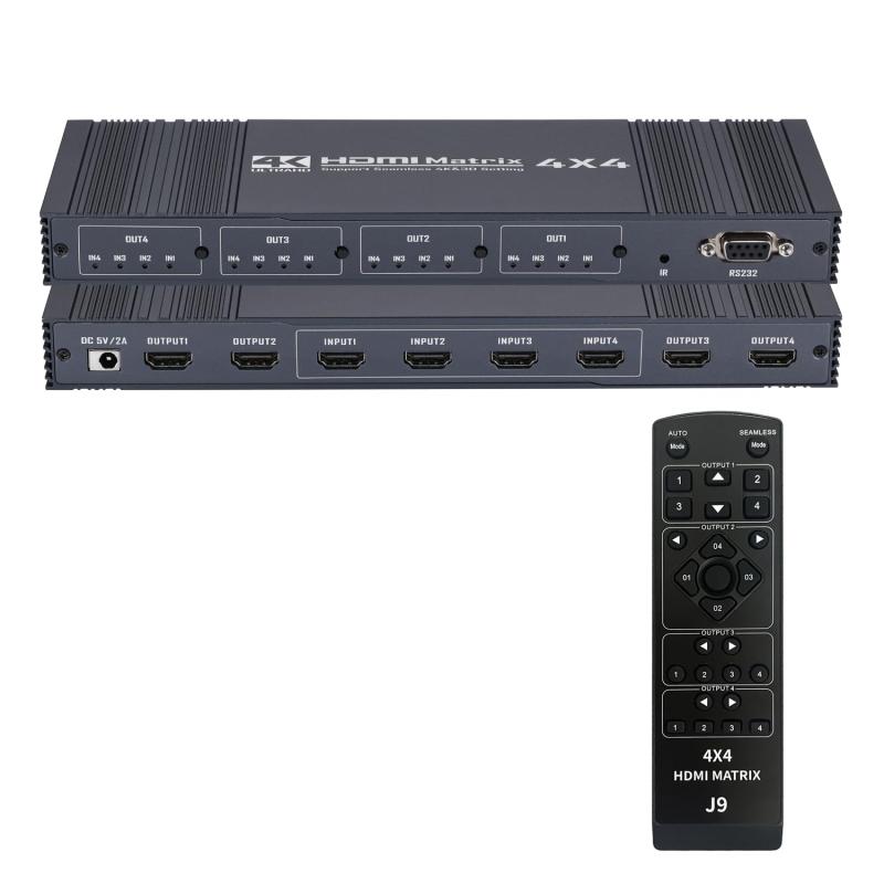 HDMIマトリックス 4入力4出力 4K@30Hz HDMIマトリックス スイッチャーセレクター IRリモコン付き 4画面 分配 1080P@60Hz、3D、RGB 4：4：4、YUV 4：4：4