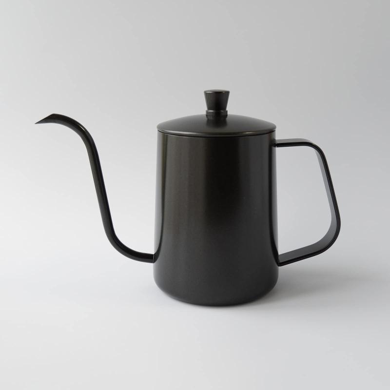 Coffee Kettles - FUN COFFEE ドリップポット 600ml 直火 細口 コーヒーケトル コーヒーポット ドリップケトル 細口 蓋付き ステンレス製 アウトドア キャンプ ケトル ブラック(co-0012-2)