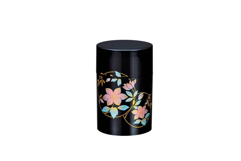 Tea Canisters - 中谷兄弟商会 山中漆器 茶筒（中蓋付）黒 鉄仙 37-3413
