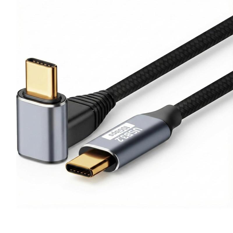 USB 3.1 Gen2 ケーブル L字 Popolier【PD 100W/5A急速充電 】 10Gbps高速データ転送 4K@60Hz 映像出力 ル ナイロン編み 高耐久 スマートフォン、タブレット、ノートパソコンのタイプc機種に対応