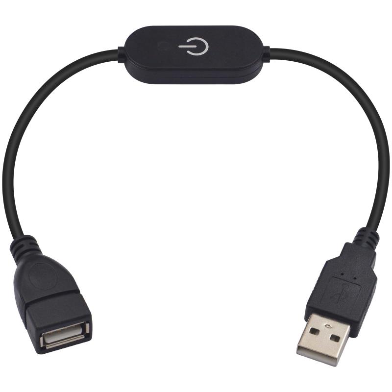 Dutttek USB延長ケーブルタッチ調光スイッチ付き、USBタイプA 2.0オスメス延長ケーブルサポート電源充電、青色インジケータライト、スマートフォン、ノートパソコン、タブレット、ボディセ