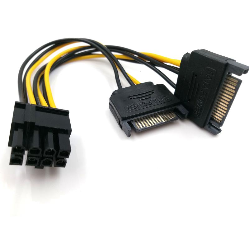 15ピンSATAオス-デュアル8ピン（6 + 2ピン）PCI-Expressメスビデオカード電源アダプターケーブル15cm …