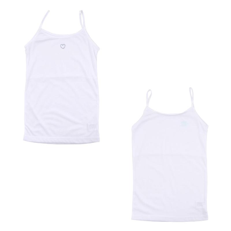 ガールズ キャミソール 胸二重 綿混 2枚組 ワンポイント