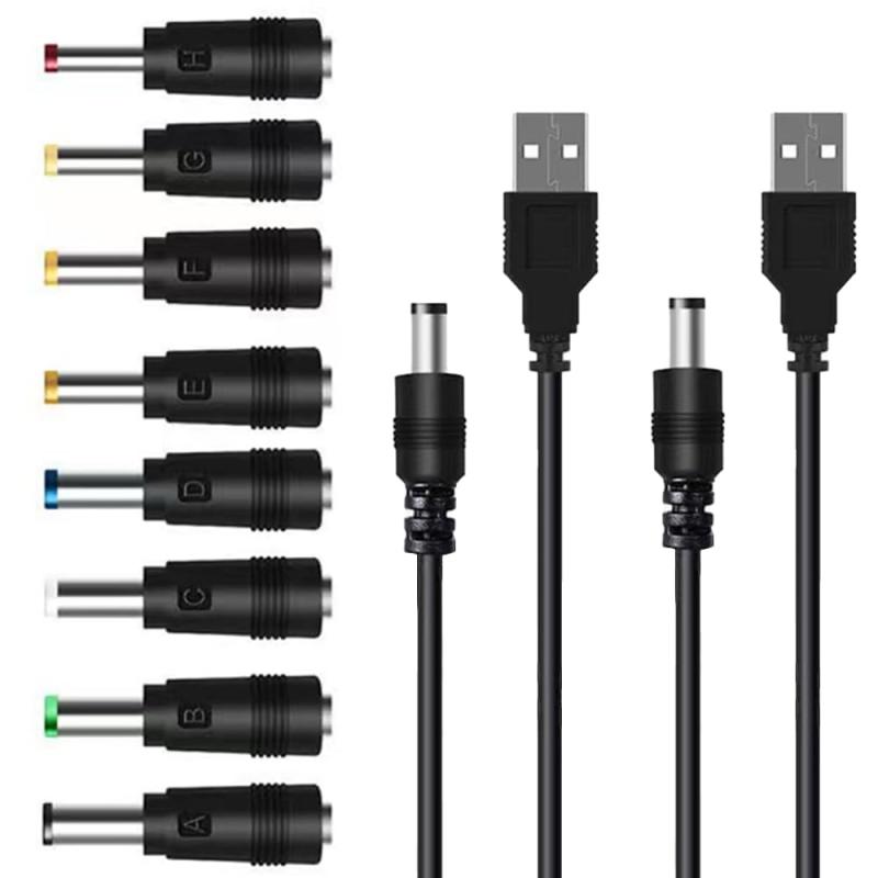 TJK USBケーブル セット 8 in (1*2) DC電源ケーブル USB-丸口 変換プラグ付き DC充電コード 5.5x2.5/5.5x2.1mm 扇風機 ナイトライト 目覚まし時計 などに適用 3.5*1.35mm 4.0*1.7mm 4.8*1