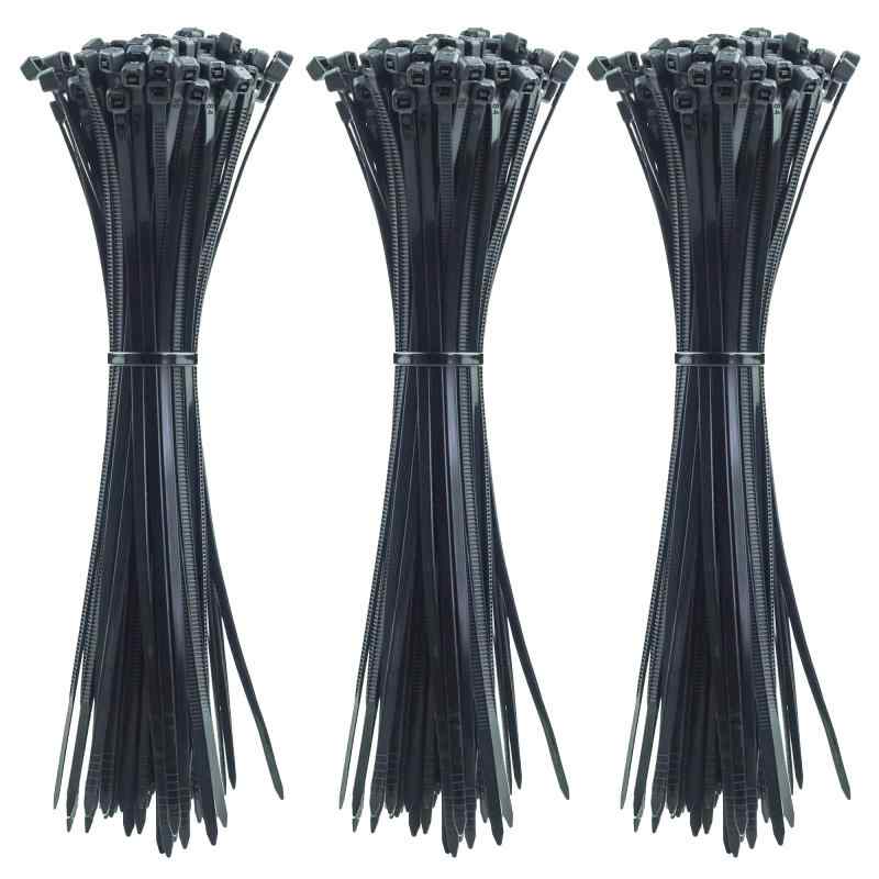 Rakuten - 耐候性 頑丈なナイロン 結束バンド 300本 BLACK/黒/ブラック 長さ200mm(結束長さ170mm) 幅3.6mm 最大張力18kgs 自動ロックラップ 屋内 屋外用 高耐久ケーブルタイ コードストラップ 強力ケーブル固定