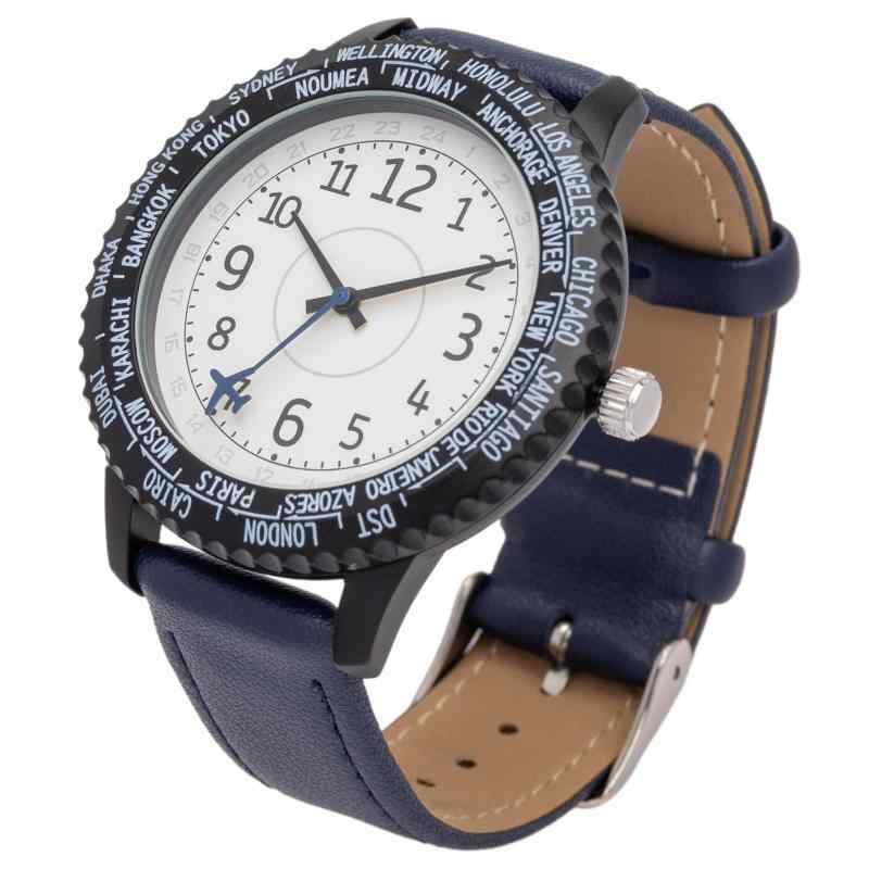 Fieldwork(フィールドワーク) 腕時計 レディース アナログ 革ベルト ワールドタイム world time 世界時計 回転ベゼル ネイビー ワルド YM125-4