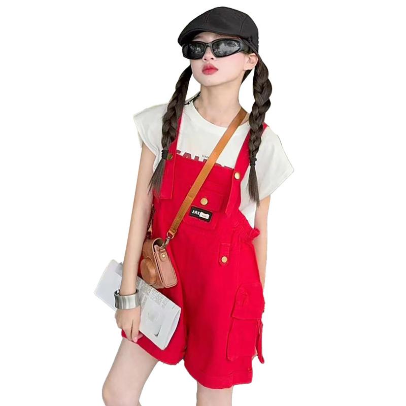 [TYYRBMG] サロペット ガールズ 夏 ショートパンツ オーバーオール 女の子 デニム 五分丈 ジーンズ 子供服 ショート丈 オールインワン 短パン ハーフパンツ おしゃれ 体型カバー ゆったり 普段