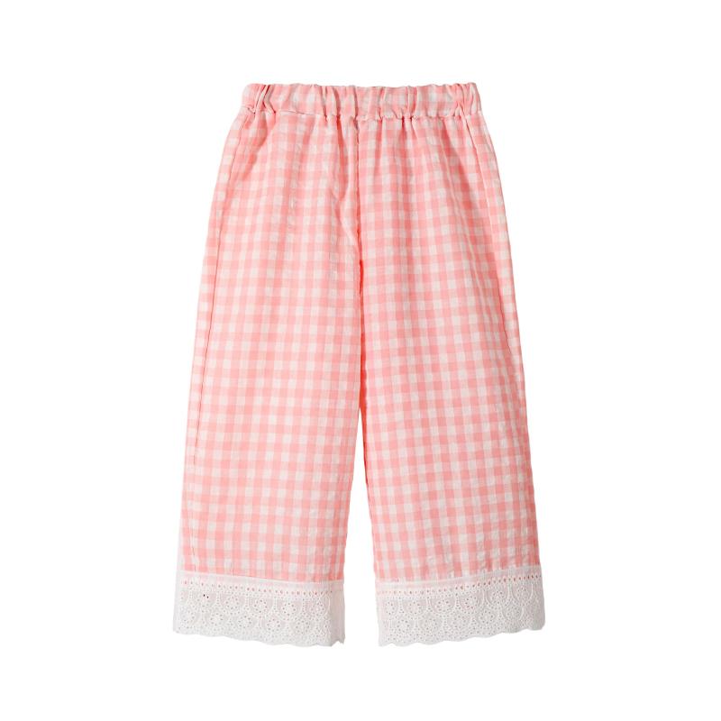 樂天商城 - [Miipat] 子供 ズボン 女の子 春 夏 ワイドパンツ キッズ チェック柄 裾レース 薄手 可愛い おしゃれ 90-130cm