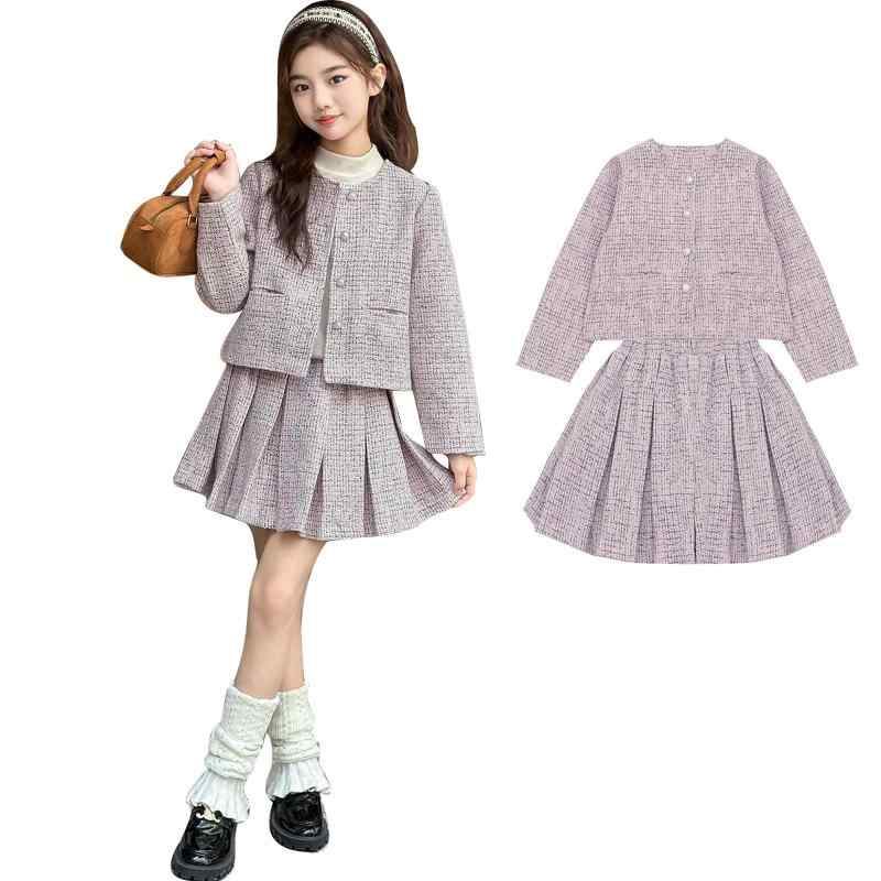 [Lkbilswei] 子供服 女の子 フォーマル セット 可愛い プリーツスカート フロントボタン付き ジャケット 人気 キッズ 洋服 発表会 結婚式 ガールズ 入学式 スーツ 春秋 120-170