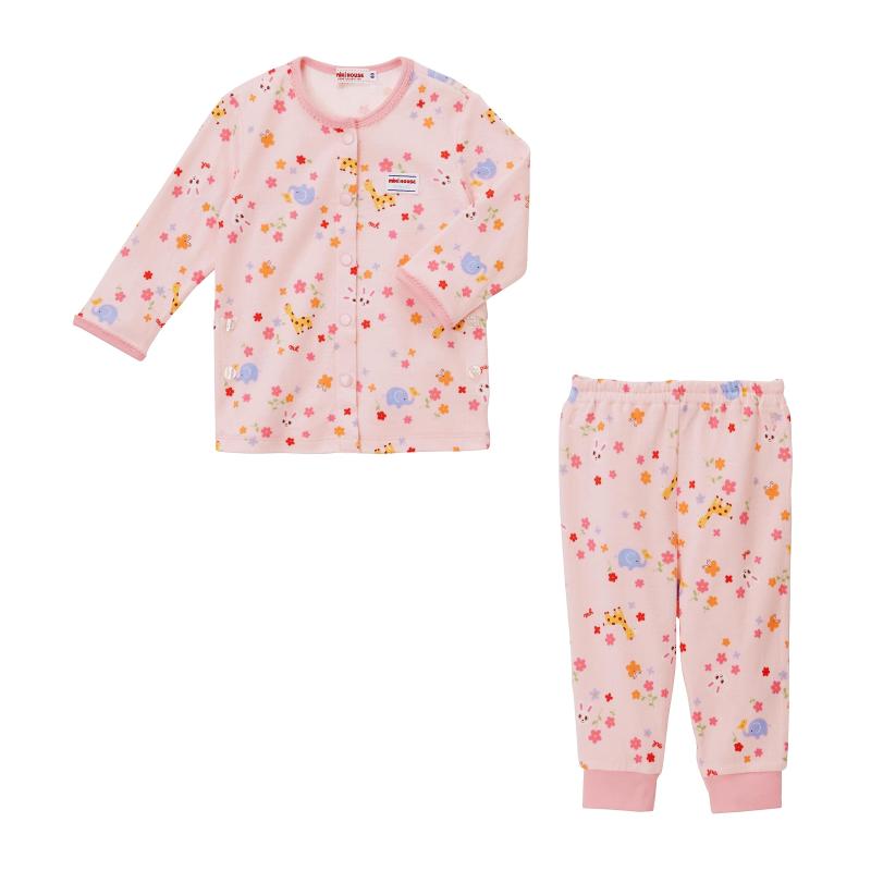 樂天商城 - [ミキハウス] 長袖パジャマ ルームウェア 花柄 どうぶつ 前開き 日本製 女の子 ベビー キッズ 子供服 子供パジャマ 抗菌 抗ウイルス 13-7308-491