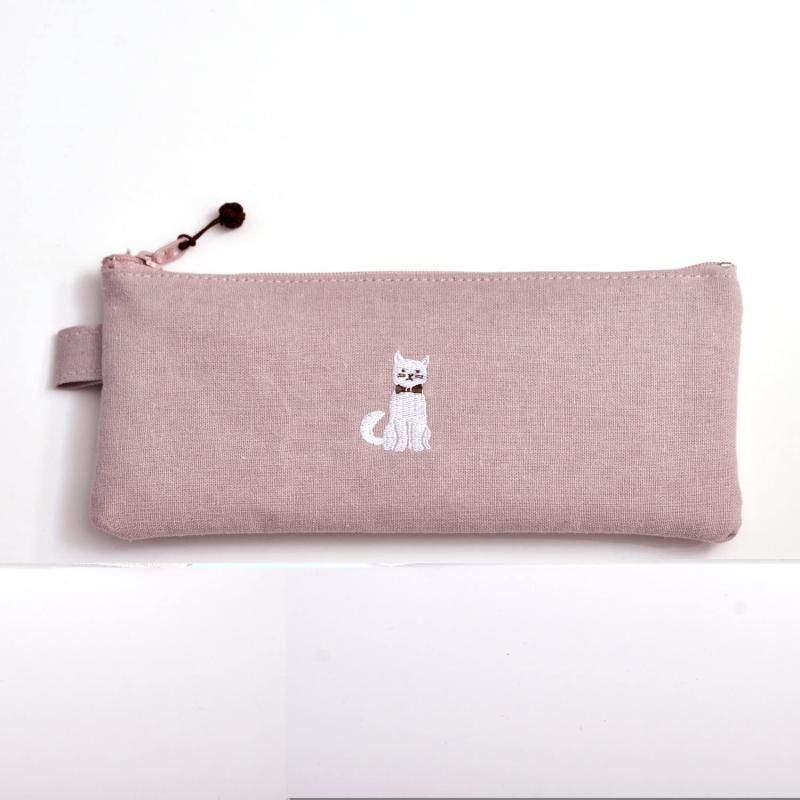 コンサイス ペンケース 布のペンケース 白ネコ 桃 547594