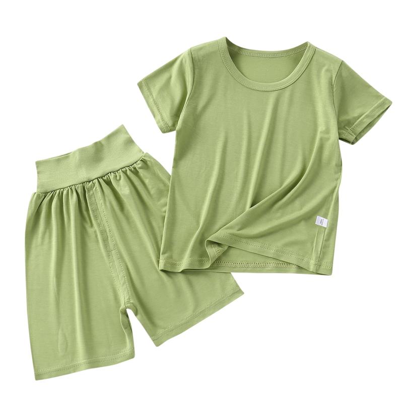 [Liry Showfoevng] 子供服専門店 パジャマ キッズ ベビー 上下セット 2点セット 腹巻き付き 半袖 ルームウェア 男の子 女の子 無地 薄手 柔らかい 涼しい 夏 部屋着 1～10歳 80 90 100 110 120 130 140c