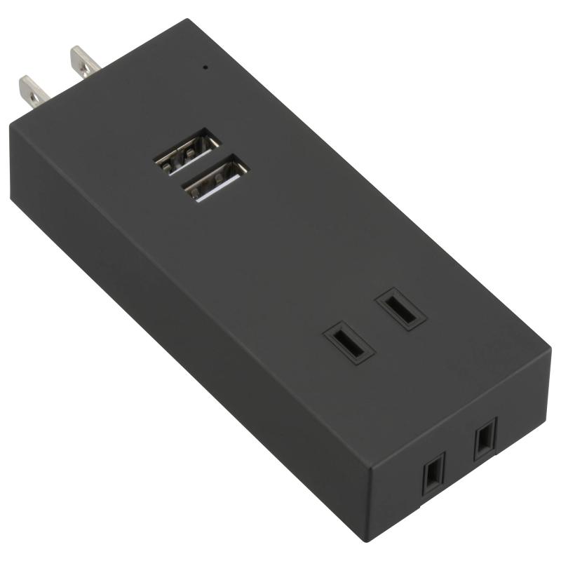 Rakuten - USBポート付電源タップ 雷ガード 2個口/2USB 黒 HS-TU2SM-K 00-4398