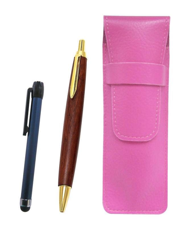 2個パック ピンクシボ革ペンケース メタルタッチ棒青と茶色木軸レトロボールペンセット SASP-ALL-HS48S-2(3)