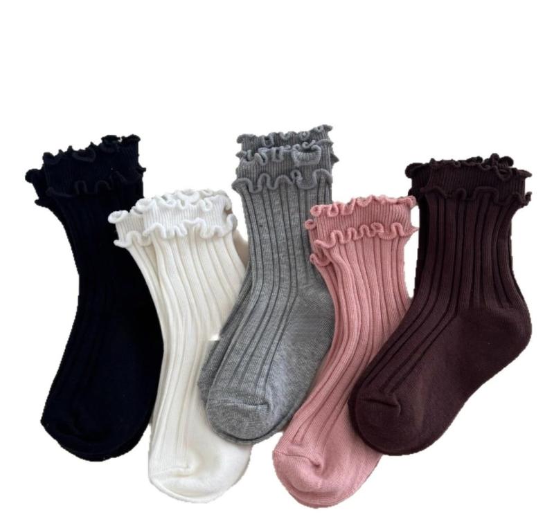 [VOKLLIYU] 女の子 子供靴下 キッズ ソックス 2-12歳 5足セット 可愛い 伸縮 通気性 ガールズ クルーソックス 蝶結び 発表会 卒園式 入学式 通学 通园