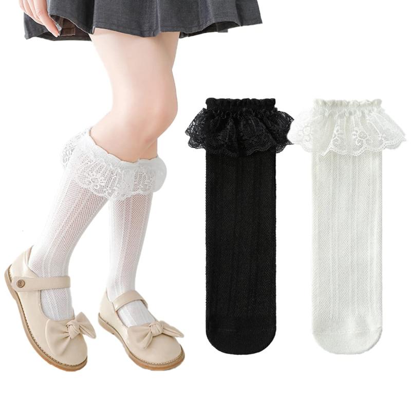 [Keaida] キッズ靴下 ガールズ ハイソックス クルーソックス 2足セット女の子 フォーマル レース付き 可愛い お姫様 子供レース フォーマル服用 発表会 卒園式 卒業式 入学式 結婚式 おしゃれ
