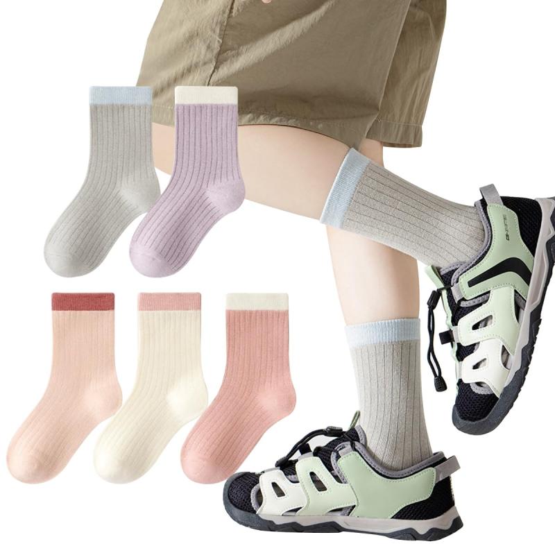 [QINTIAN] キッズ靴下 女の子 春秋 クルーソックス 5足セット ガールズ ミッドソックス 子供 フォーマル服用 靴下 可愛い お姫様 無地 抗菌 入学式 卒業式 発表会 通園 通学 カラフル