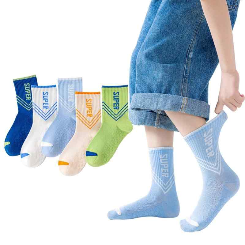 [ANNGEBALY] キッズ靴下 子供 夏用 ソックス 綿 5足セット 男の子 女の子 スポーツ靴下 可愛い メッシュ 通気 クルーソックス 学生 くつした 通園 通学