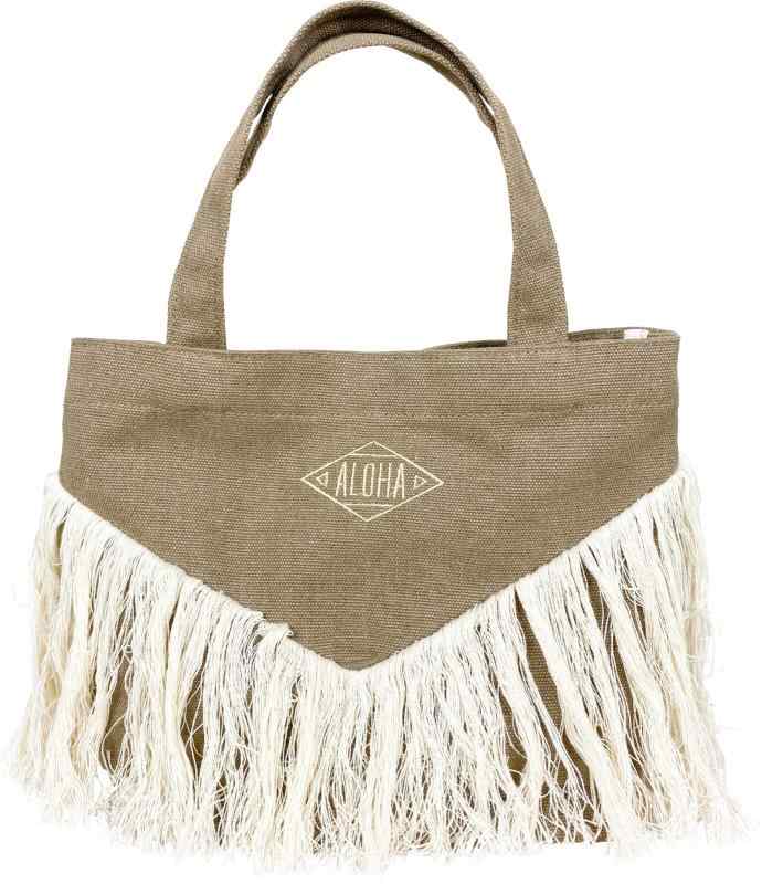 樂天商城 - ALOHA刺繍入り ハワイアン フリンジバッグ 幅31×高さ21×マチ12cm ポリエステル 綿 普段使いに丁度いい コンパクトサイズ お出かけ ランチバッグ お散歩にぴったり エンプレットベール 3色から
