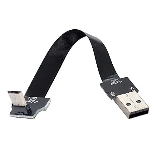 Cablecc 20CM Up Angled USB 2.0Type-Aオス-マイクロUSB5ピンオスデータフラットスリムFPCケーブル（FPV、ディスク、電話用）