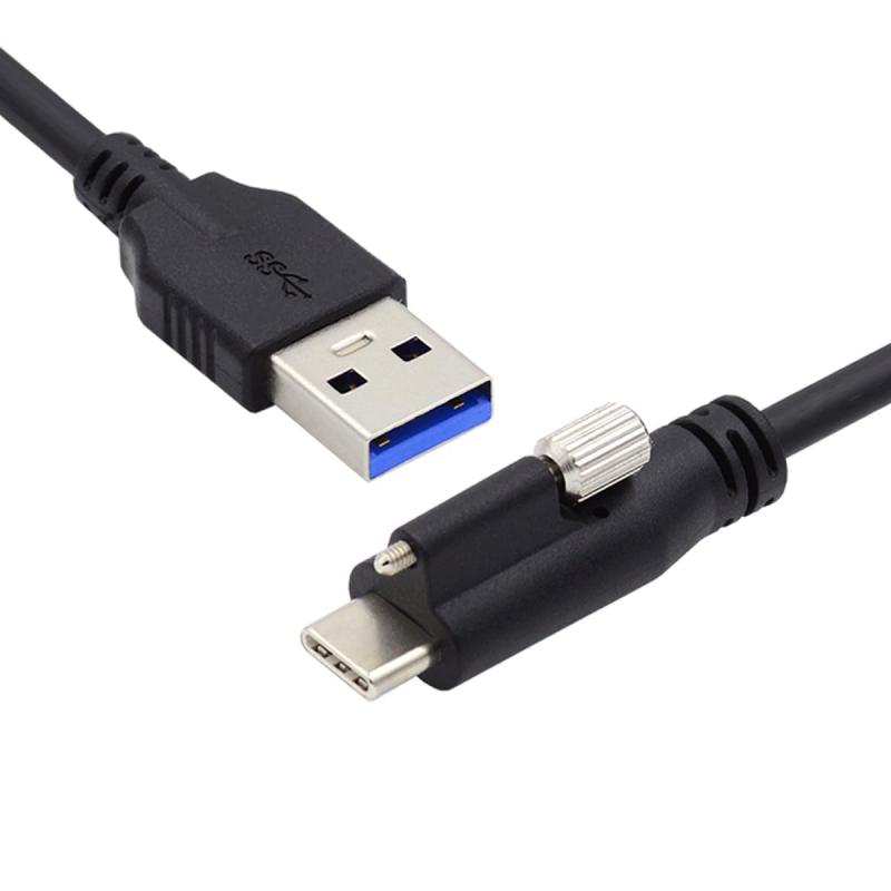 CY USB 3.1 Type-C ロックからロック USB-C データ電源ケーブル カメラ用 シングルパネルマウントスクリューコネクター付き, ブラック C-C 単ネジ