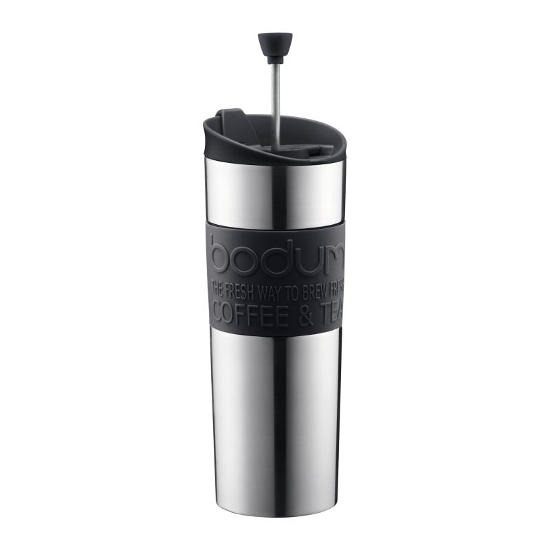 Bodum Insulated Stainless-Steel Travel French Press Coffee and Tea Mug, 0.45-Liter, 15-Ounce, Black by Bodum 並行輸入品