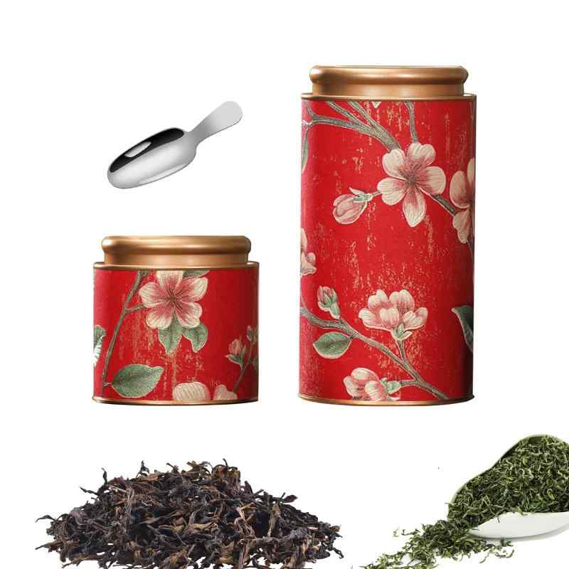 kasanidika 茶筒 保存容器 花 茶缶 （2個入 100g/250g ）スプーン付き キャニスター お茶缶 コーヒー ブリキ 保存容器 保存缶 香り長持ち 珈琲 紅茶 お茶入れ 密閉性が良い 光遮断 防湿 鮮度を保つ