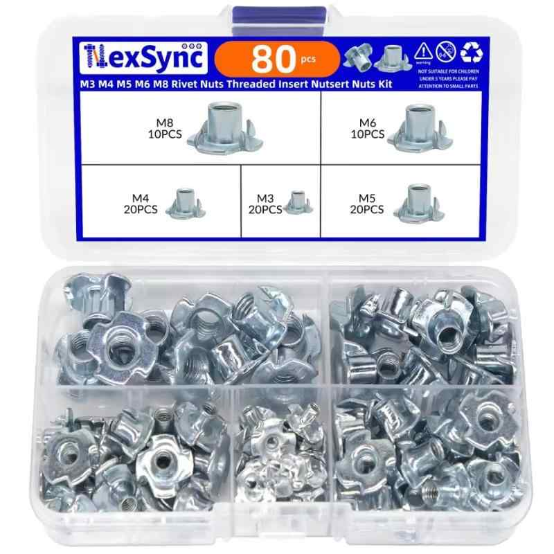 zmart 80個 亜鉛メッキ 4爪ナット M3 M4 M5 M6 M8 炭素鋼 4点インパクトナット 鬼目ナット 爪付きナッ..
