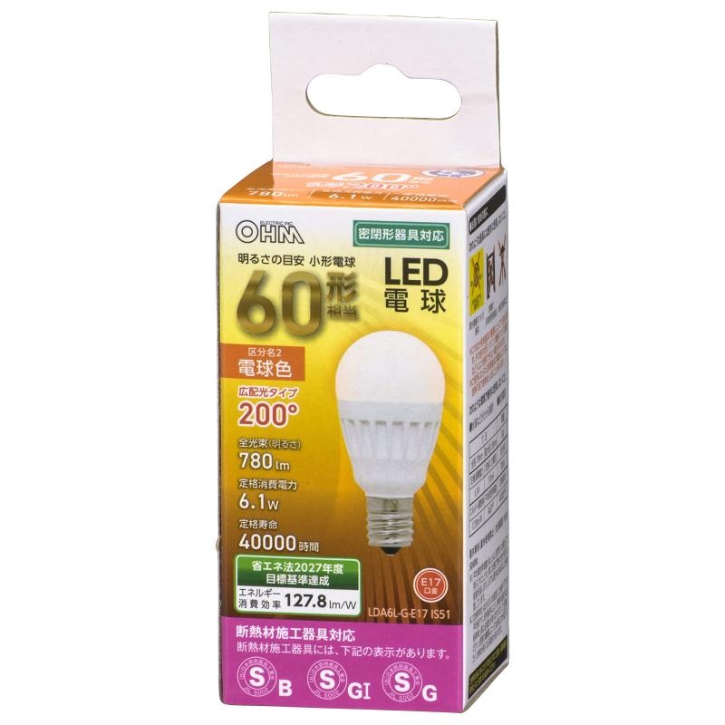 樂天商城 - オーム電機 LED電球 小形 E17 60形相当 電球色 LDA6L-G-E17 IS51 06-4477 OHM