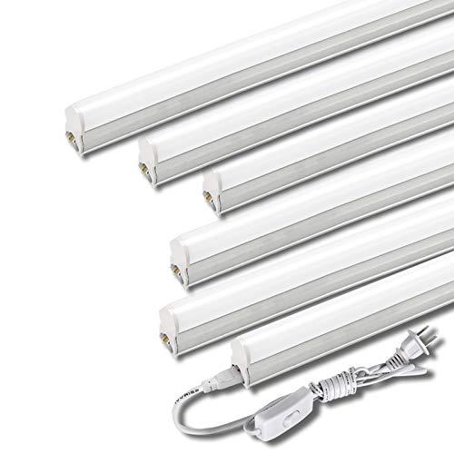 LED蛍光灯 20W形 器具一体型LED蛍光灯 T5 LED 直管 9W led 6000K-6500K 電球色天井照明 バーライト ベースライト60cm 蛍光灯器具セット led照明 工事不要 軽量 連結コード付属 スイッチ付き【6本入り】