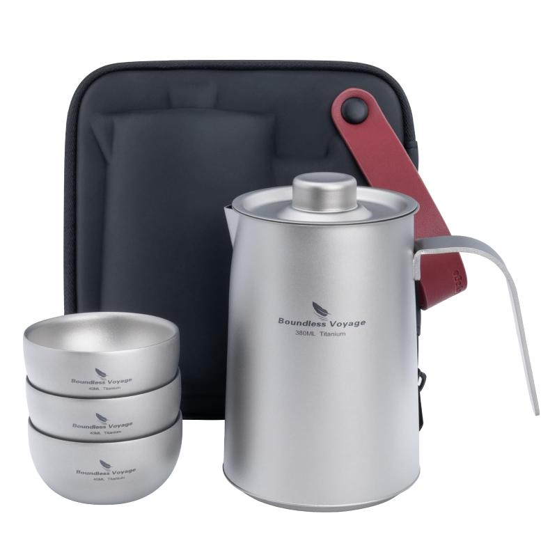 Boundless Voyage チタン 急須湯呑みセット 茶こし付き 380ml ティーカップセット 中国茶器 軽量 割れない 急須 おしゃれ 茶器セット コンパクト 茶具 旅行ティーセット 携帯用茶器 自宅 アウトド