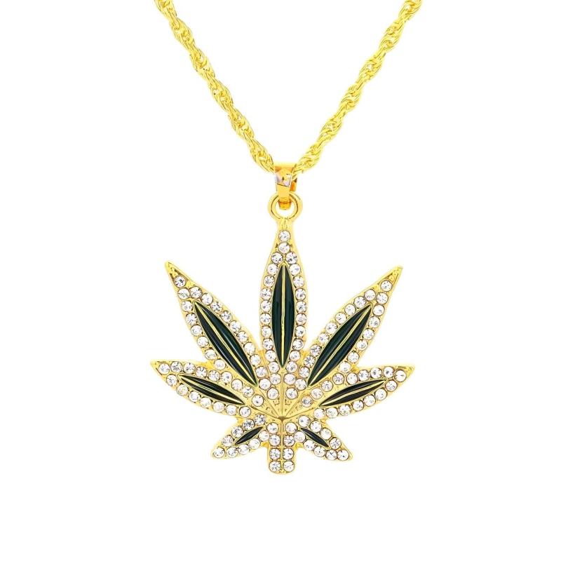 [ハルジオ] ネックレス メンズ ヒップホップ レゲエ ストリート マリファナ 大麻 ガンジャ 草 ウィード Weed ゴールド シルバー ブリンブリン