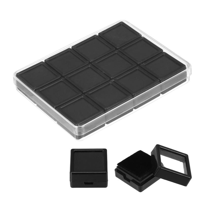 樂天商城 - PATIKIL 4.9x3.7x0.7インチ 宝石ストーンディスプレイボックス 12個 スクエアダイヤモンドコンテナ 小さな収納ボックス 宝石アクリルボックス クリアガラストップリッドとスポンジ付き 宝石 ダ
