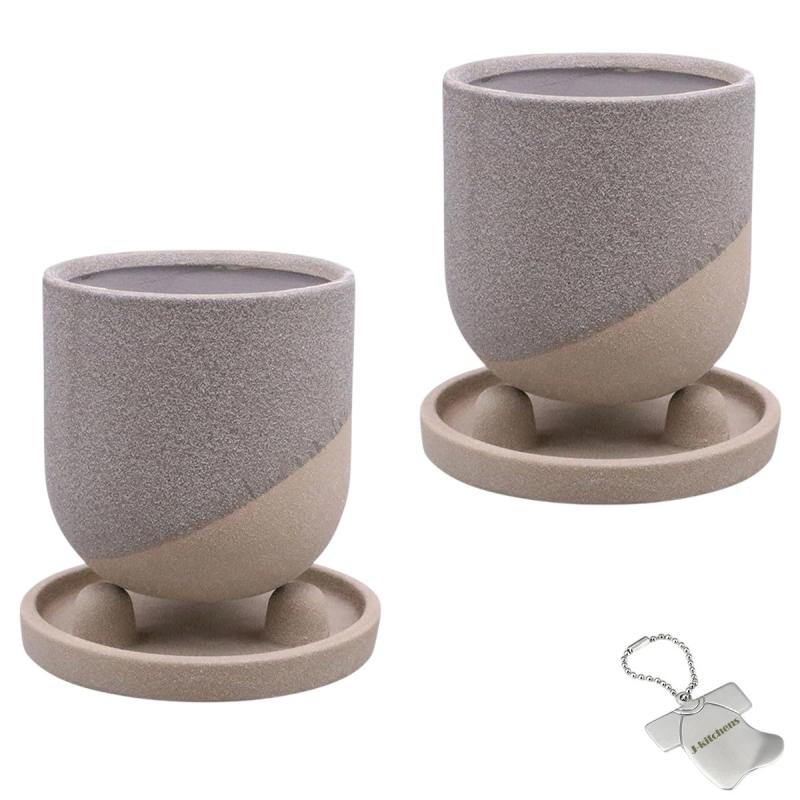 樂天商城 - J-kitchens Select 2個入 セット 花瓶 陶器 植木鉢 空焼き デザイン ポット D グレー Φ13xH13cm （オリジナルタグ1個付）No5074