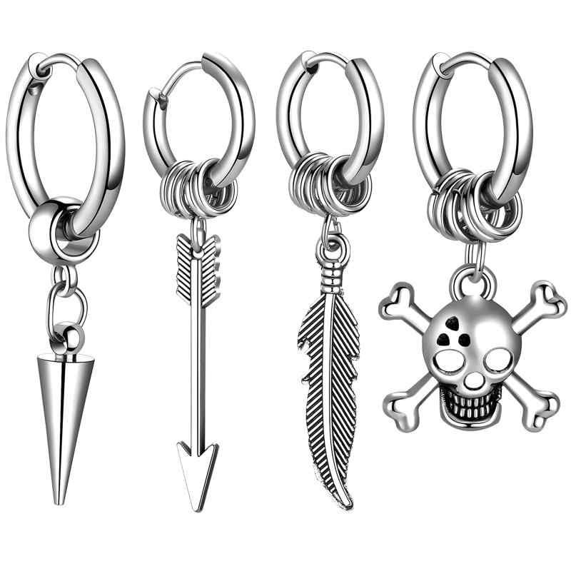 Flongo メンズピアス イヤリング フープピアス フープイヤリング 揺れるピアス 髑髏 羽 矢 円錐 アクセサリー パンク ヒップホップ 個性 特別 ユニーク ヴィジュアル系 彼氏にプレゼント 復活