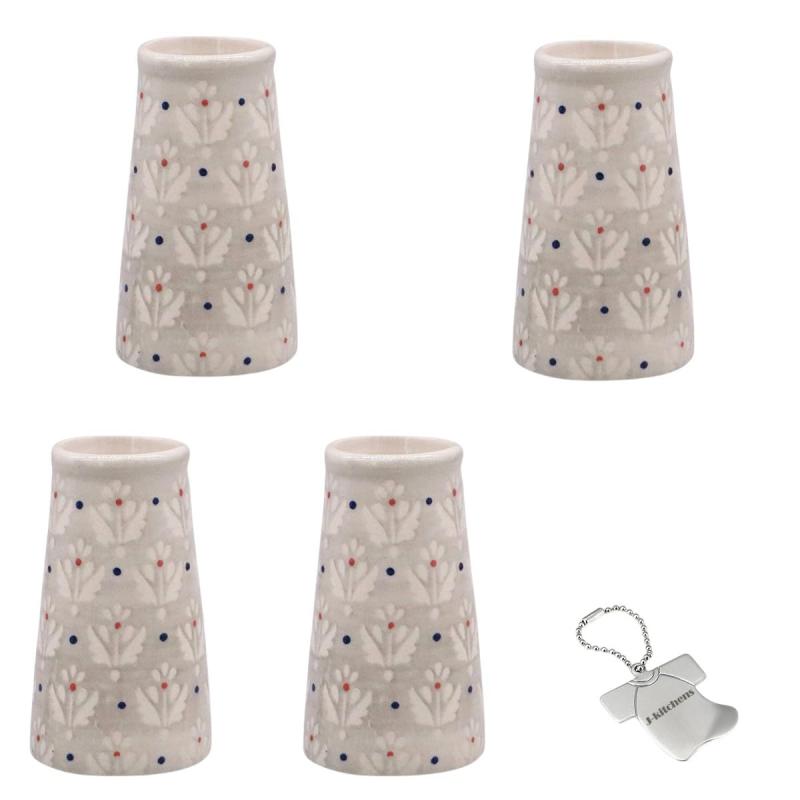 Rakuten - J-kitchens Select 4個入 セット 花瓶 陶器 一輪差し 小花 東欧風 フラワーベース B Φ5xH8.2cm グレー （オリジナルタグ1個付）No6064
