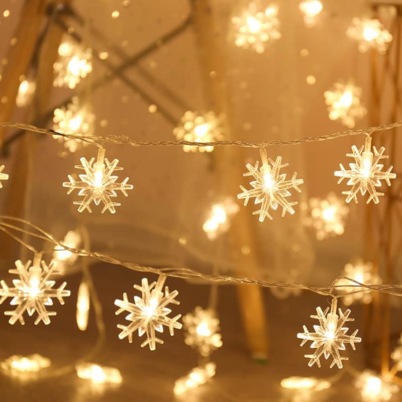 BQuel イルミネーションライト 雪型LED フェアリーライト 6M 40LED 電池式 LEDストリングライト クリスマスライト 点滅ライト 防水 DIY壁飾り ガーデンライト ジュエリーライト ワイヤーライト 屋