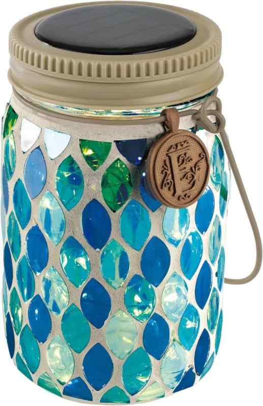 色とりどりのガラスがキラキラ輝く ソーラー ガーデンライト Blue Drop Sサイズ 径8×高さ13.5cm モザイクガラス 太陽の力で光るLEDライト 暗くなると自動的に点灯 防水等級IPX4 キラキラを閉じ込