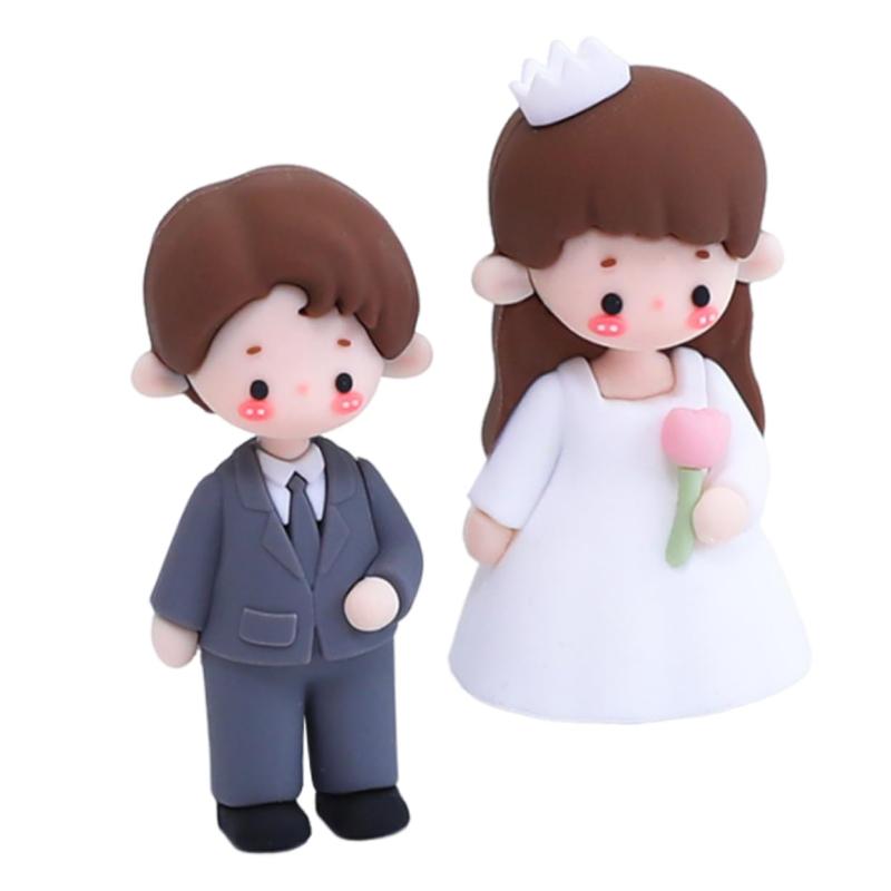 DOITOOL 2個 ウェディングケーキトッパー 新郎新婦フィギュア 結婚式ケーキ装飾 手...