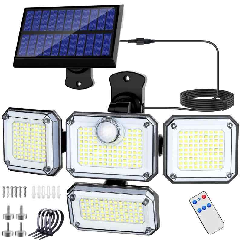 センサーライト 屋外 ソーラー 人感 【マグネット・穴開け不要・SOS点滅モード】333LED 3000ルーメン 360°角度調整 2400mAh大容量バッテリー ソーラーライト 屋外 防水 4面発光 IP65防水 防犯ライ
