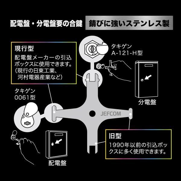 ジェフコム(Jefcom) 盤用マルチキー レインボーカラー 錆びに強いステンレスタイプ 4タイプの配電盤・分電盤用の合鍵 BMK-4S-RB