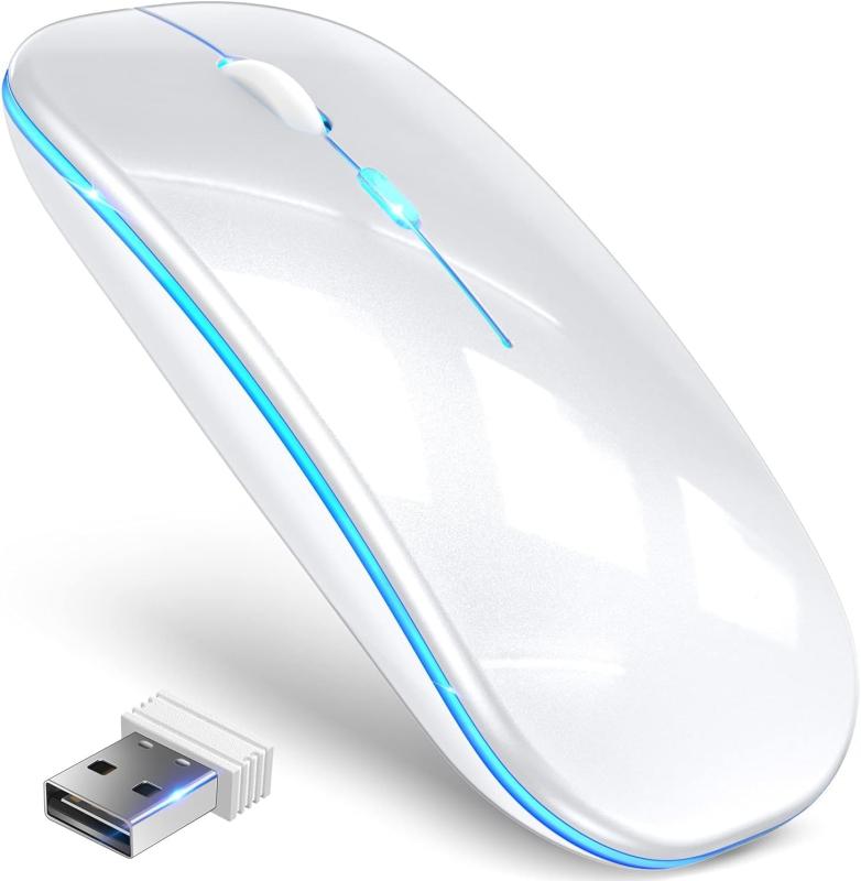 stellarshopの【2024超薄モデル】 マウス bluetooth マウス 無線 極静音 ワイヤレスマウス 2.4GHz＆Bluetooth両接続 静音マウス 薄型 軽量 USB 充電式 高感度 3段階DPI切替 無線マウス 小型 7色LEDランプ 両利き 薄型｜アングル2